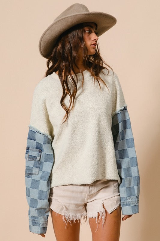 Addyson Checkered Denim Sweater