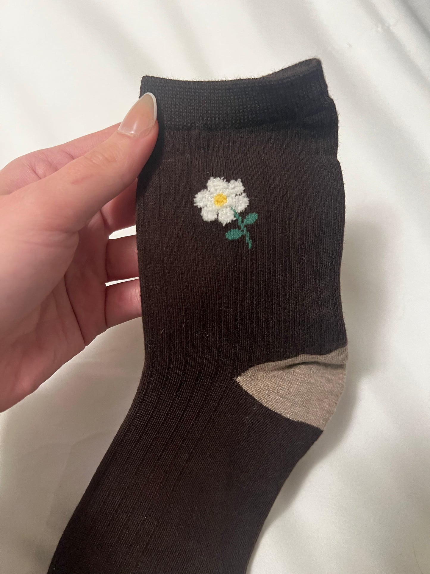 Mocha Floral Crew Socks